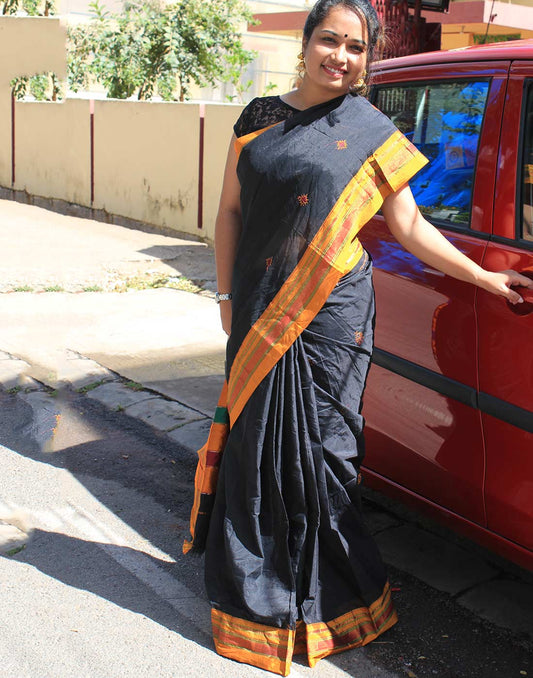 Black Kasauti Handloom Silk Cotton Saree