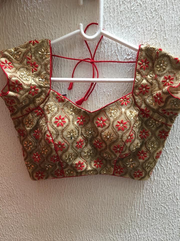 Gold Netted Blouse With Floral Embroidery