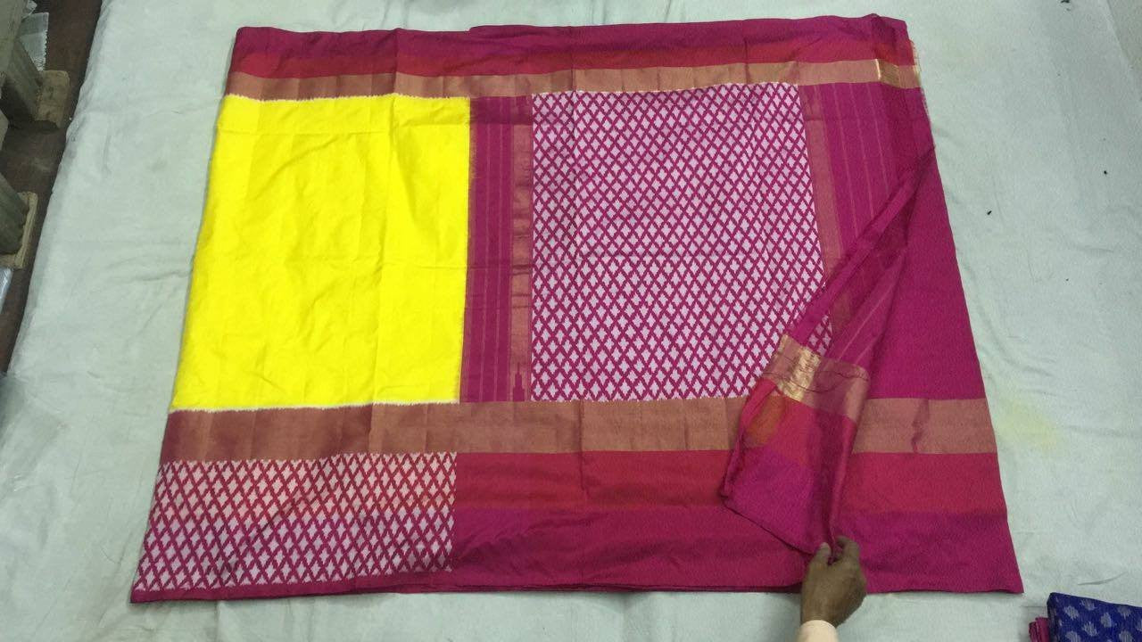 Lemon Yellow Pure Ikkat Silk Saree