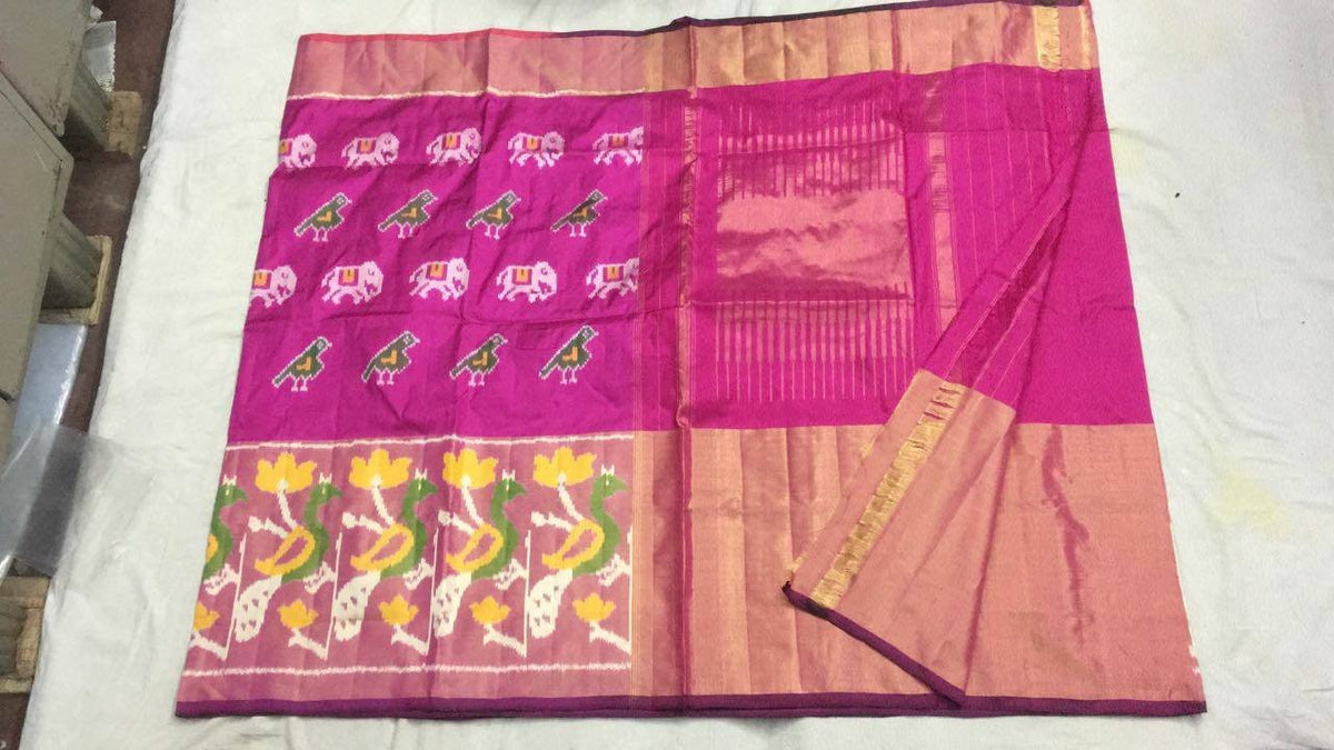 Barbie Pink Pure Ikkat Silk Saree