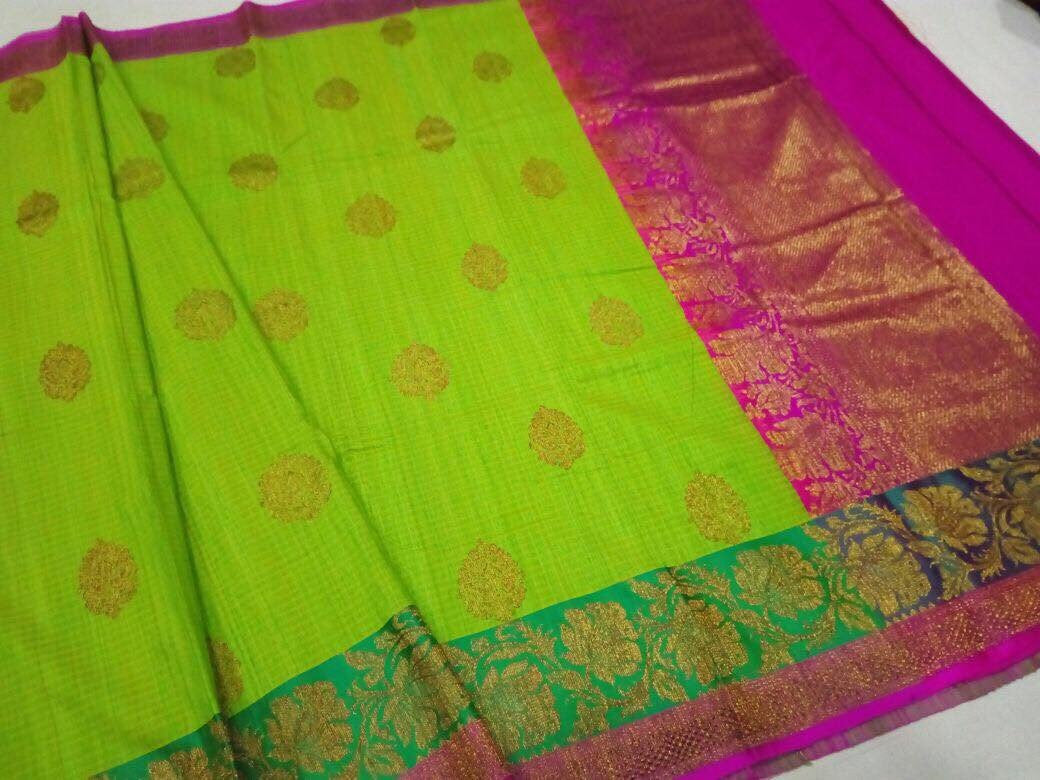 Parrot Green Banaras Dupion Silk Saree