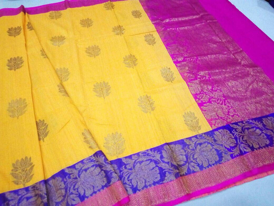 Yellow Banaras Dupion Silk Saree