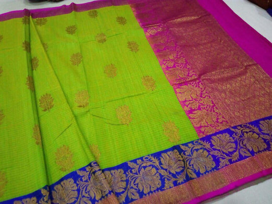 Parrot Green Banaras Dupion Silk Saree