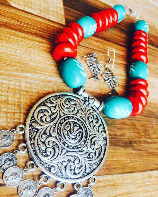 Red Beads Set with Ganesha pendent