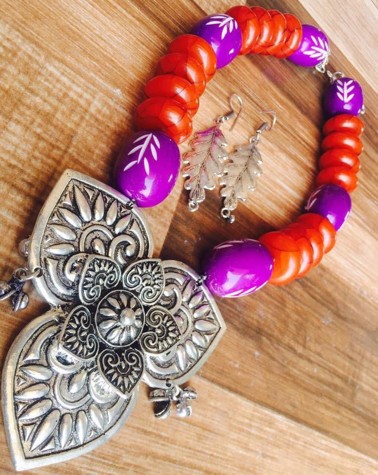Orange Beads Set with Flower pendent