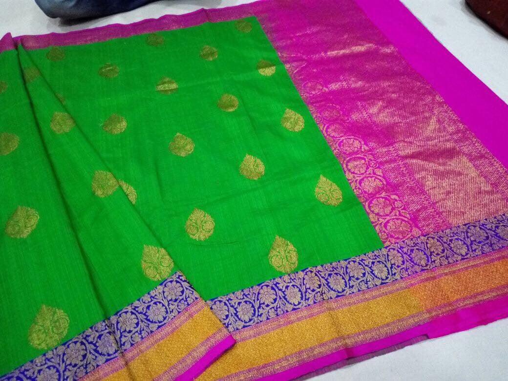 Leaf Green Banaras Dupion Silk Saree