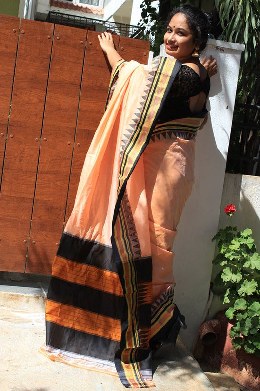 Peach Ilkal Handloom Silk Cotton Saree