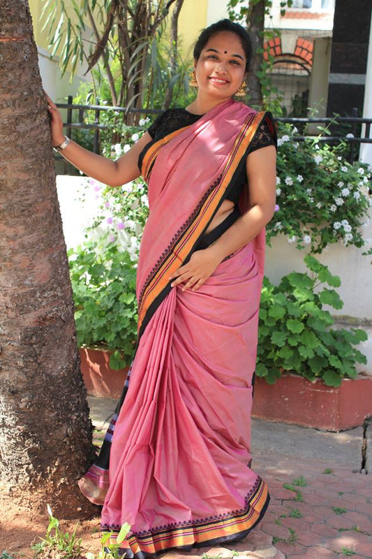 Pink Ilkal Handloom Silk Cotton Saree