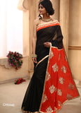 Black chanderi with elegant zari work pallu & golden zari border