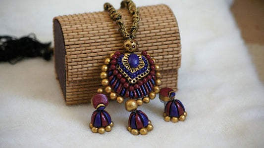 Handcrafted Terracotta necklace with Jhumkas