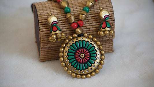 Handcrafted Terracotta necklace with Jhumkas