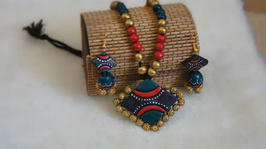 Handcrafted Terracotta necklace with Jhumkas