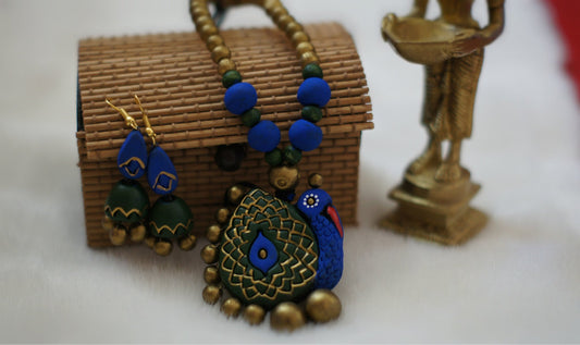 Handcrafted Terracotta necklace with Jhumkas