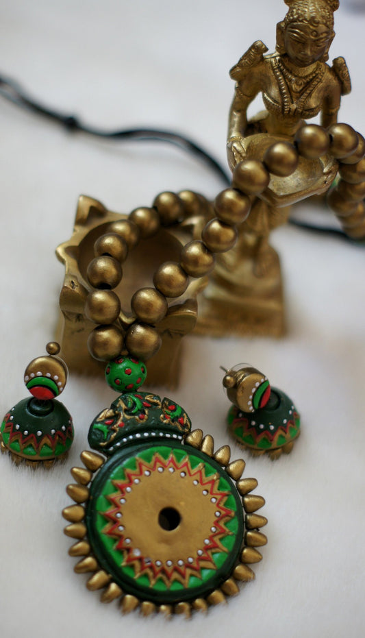 Handcrafted Terracotta necklace with Jhumkas