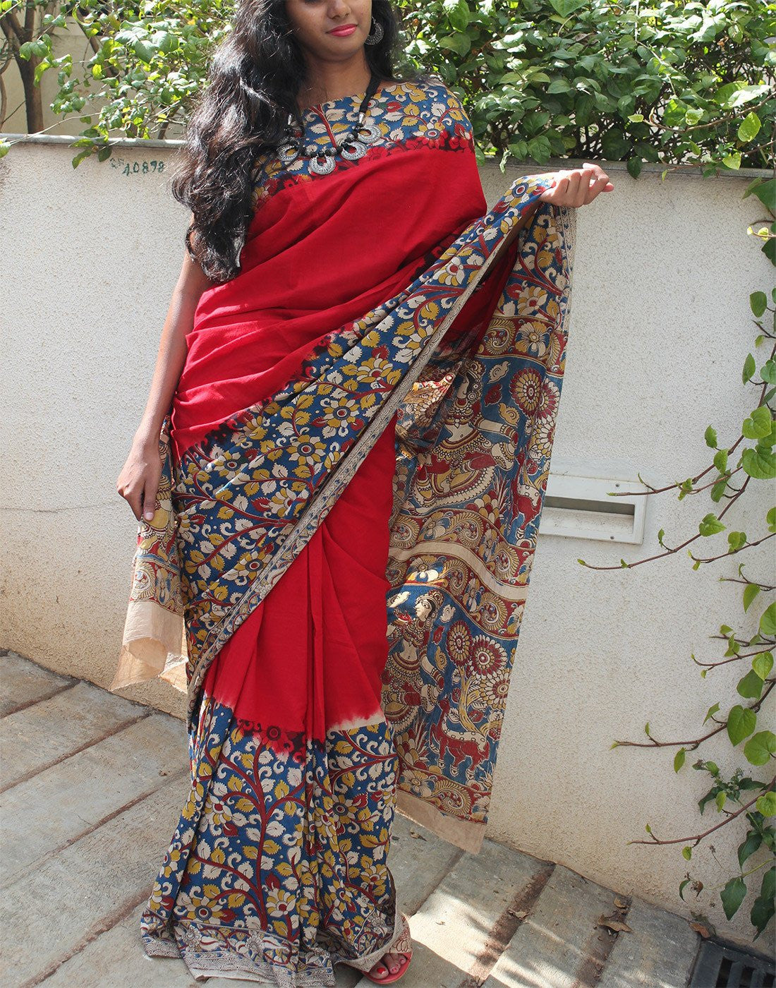 Red cotton kalamkari  saree