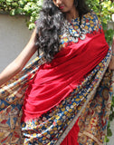 Red cotton kalamkari  saree
