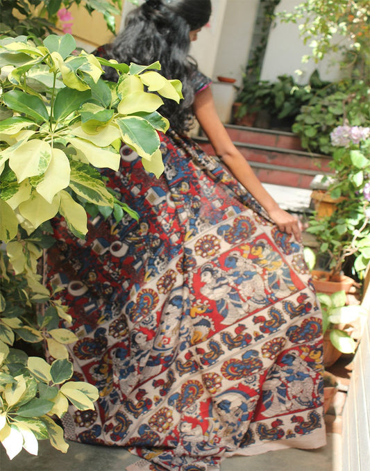 Maroon cotton kalamkari saree