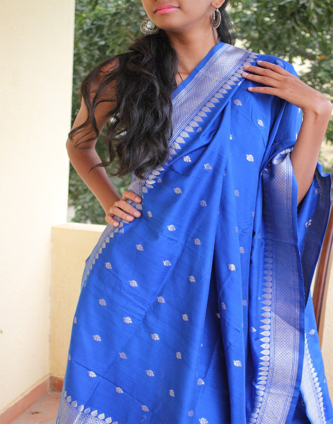 Blue Banarasi Dupion Dupatta with small buttis