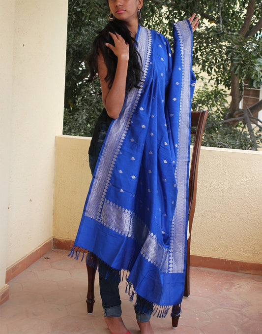 Blue Banarasi Dupion Dupatta with small buttis