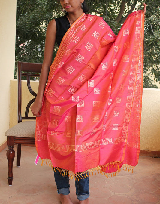 Orange Banarasi Dupion Dupatta with small buttis