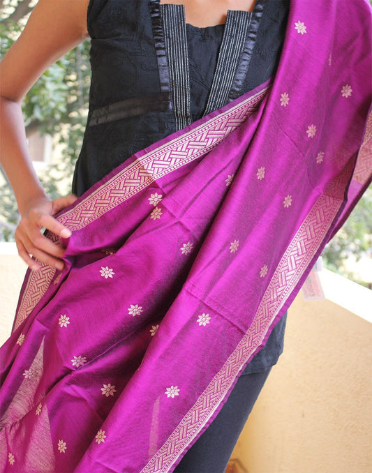 Purple Banarasi Dupion Dupatta with small buttis