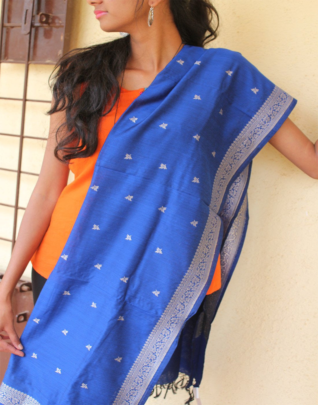 Royal Blue Banarasi Dupion Dupatta with small buttis