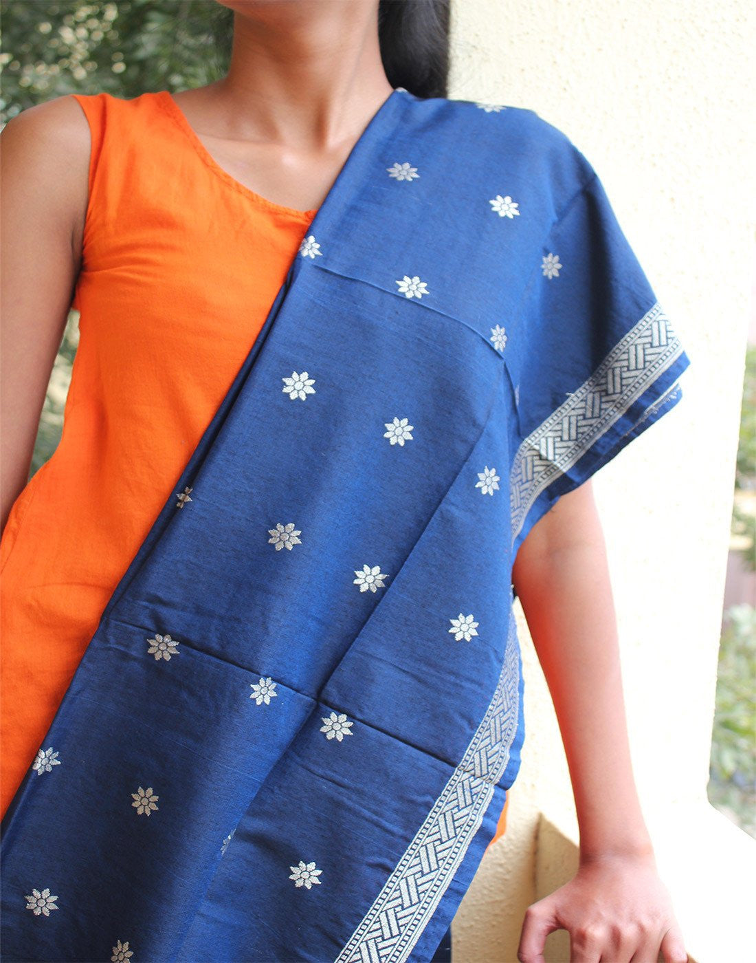 Royal Blue Banarasi Dupion Dupatta with small buttis