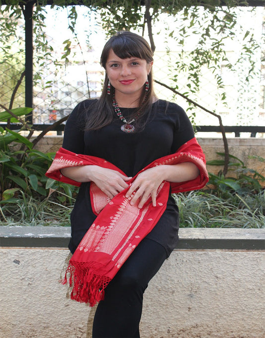 Rich Red  Banarasi Dupion Dupatta with small buttis