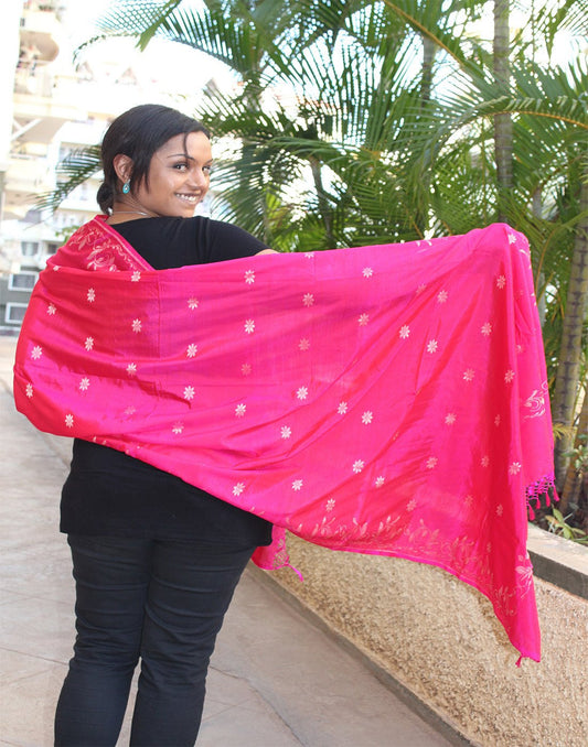 Pink Banarasi Dupion Dupatta with small buttis