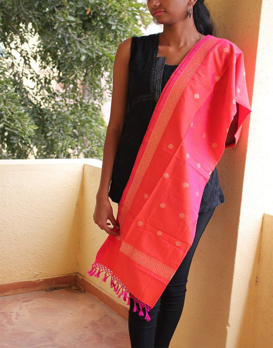 Orange Banarasi Dupion Stole with small buttis