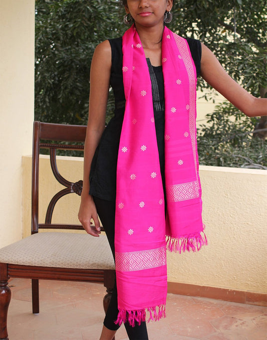 Pink Banarasi Dupion Stole with small buttis