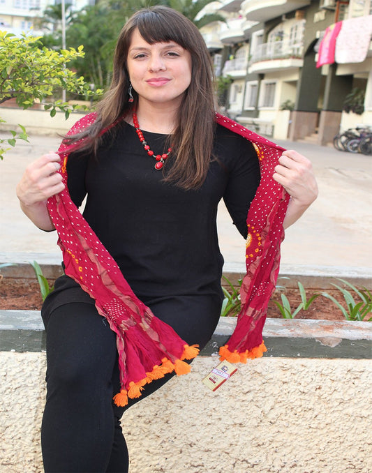 Red Kutch Silk Stole with small buttis