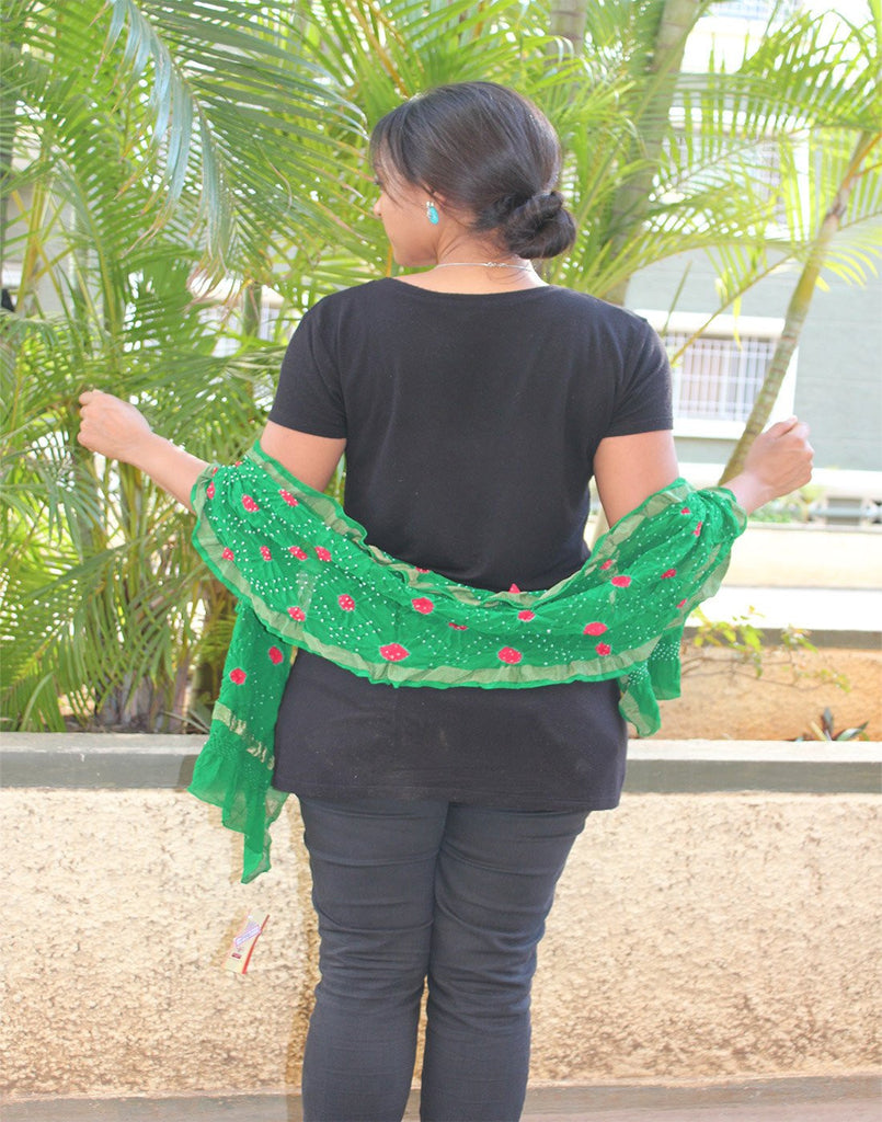 Green  Kutch Silk Stole with small buttis