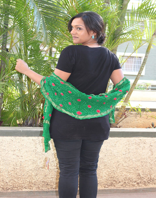 Green  Kutch Silk Stole with small buttis