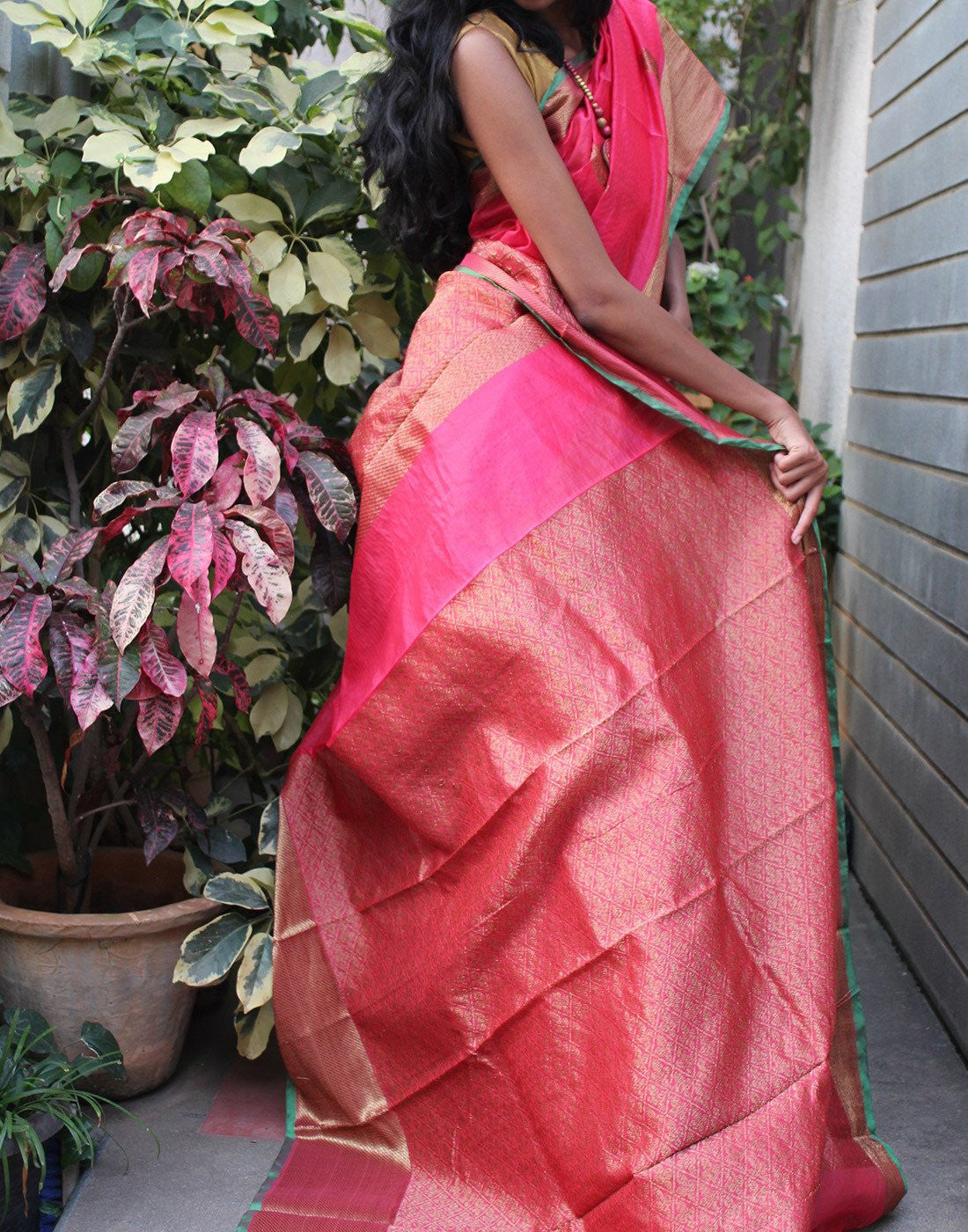 Pink  Banaras silk cotton saree