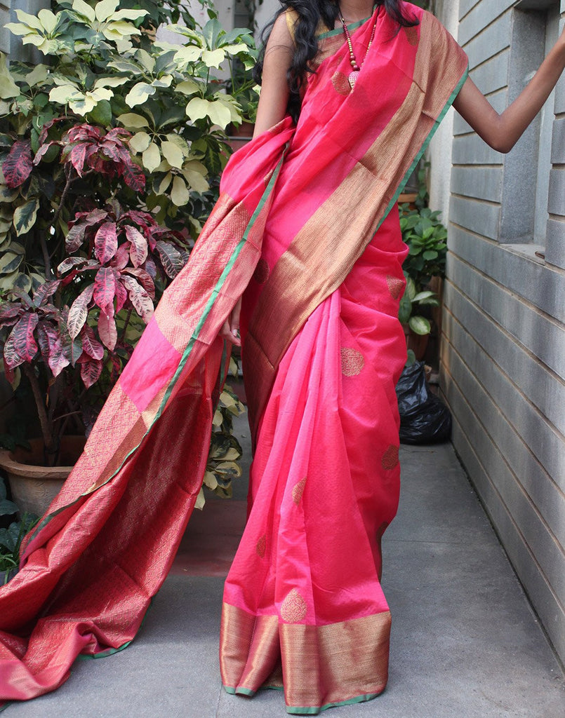 Pink  Banaras silk cotton saree