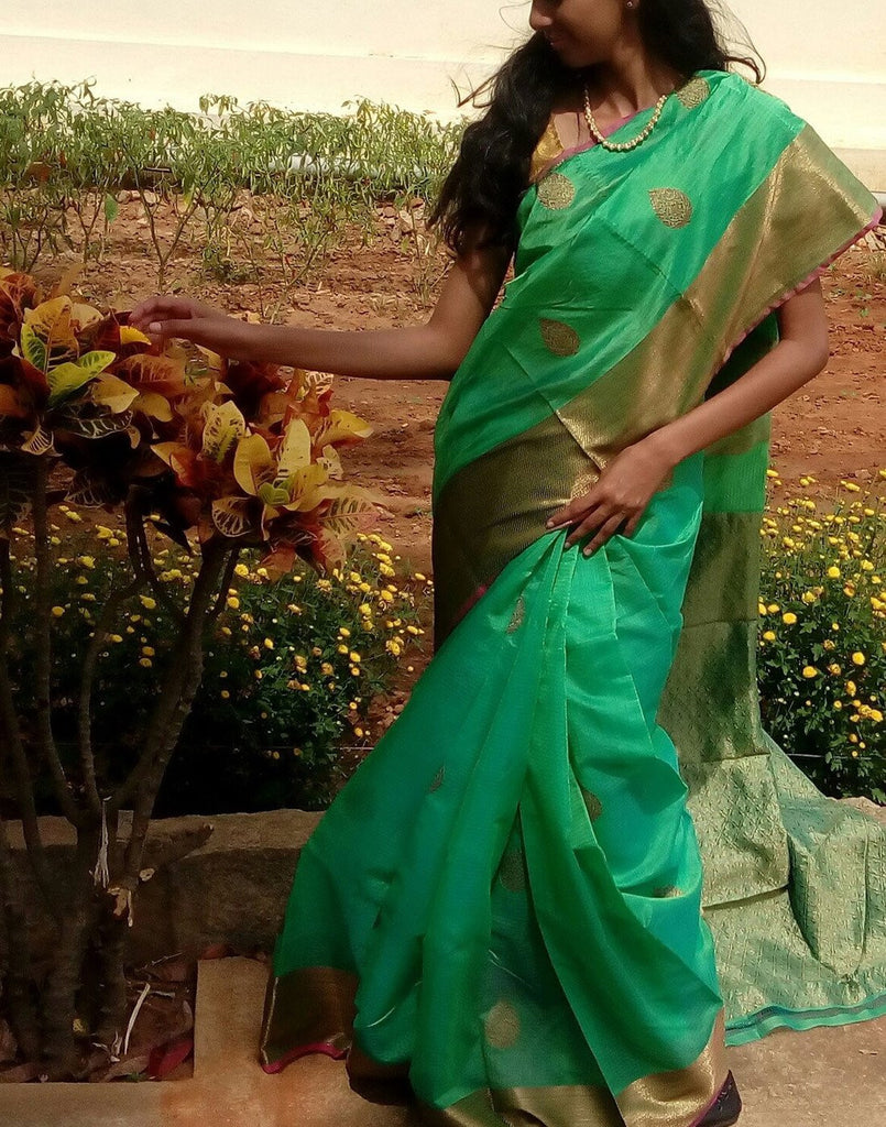 Parrot Green  Banaras silk cotton saree