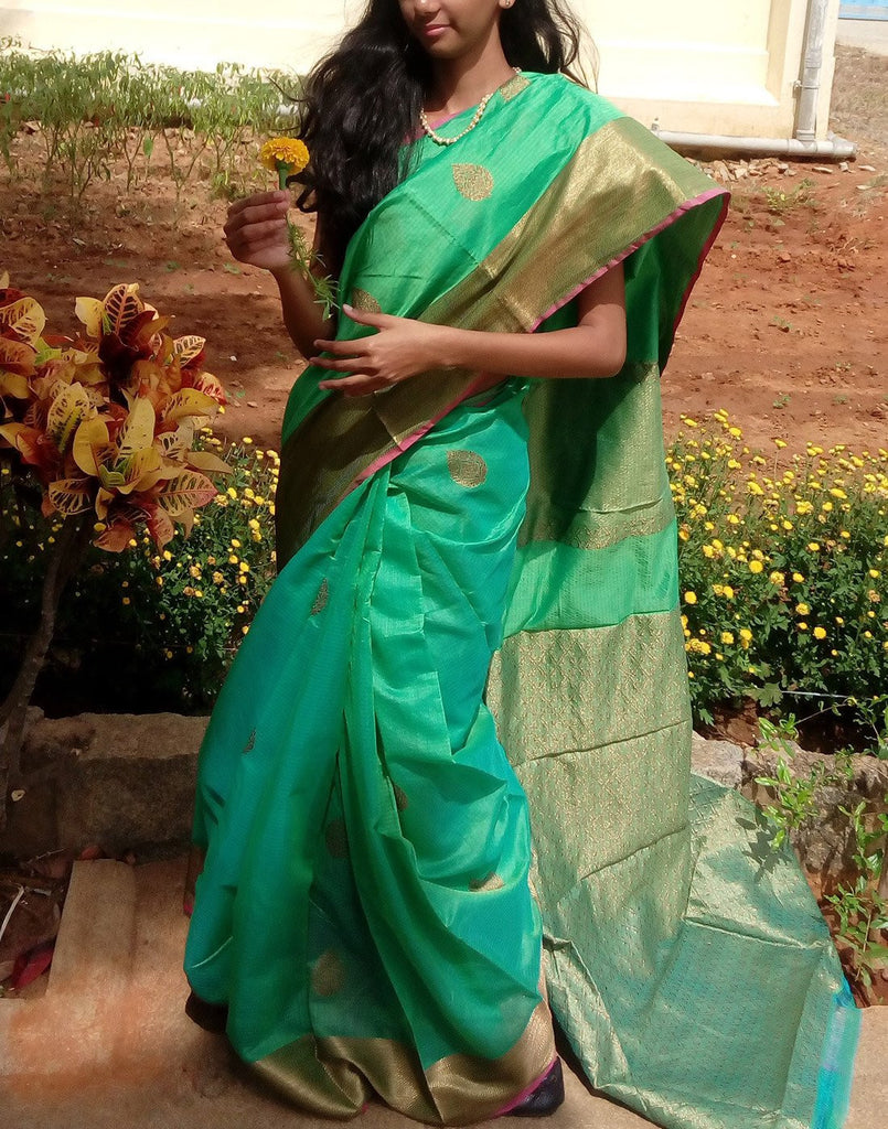 Parrot Green  Banaras silk cotton saree