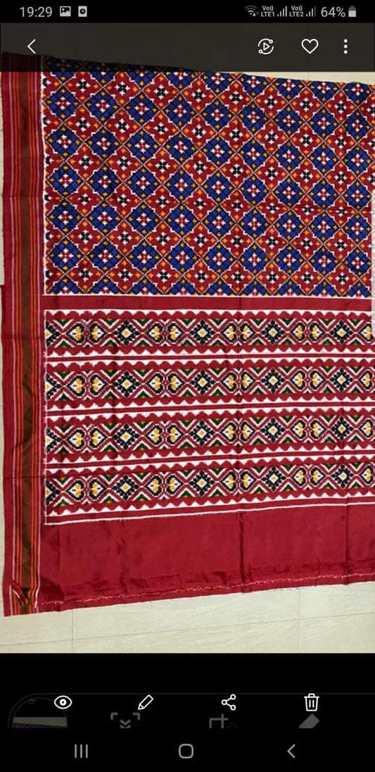 Maroon Pure Ikkat Silk Saree