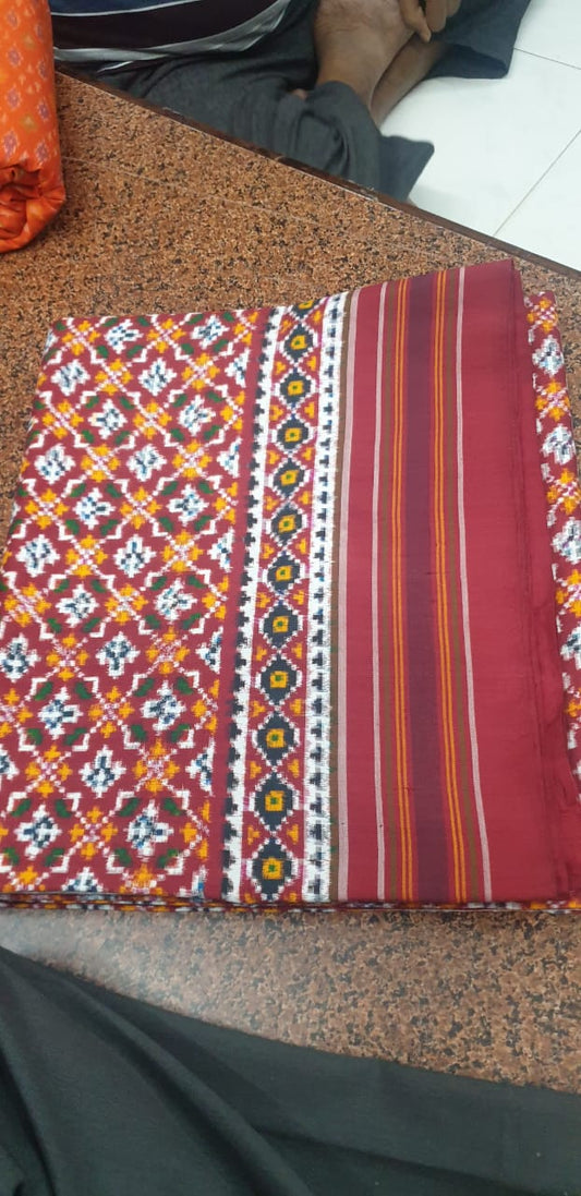 Maroon Pure Ikkat Silk Saree