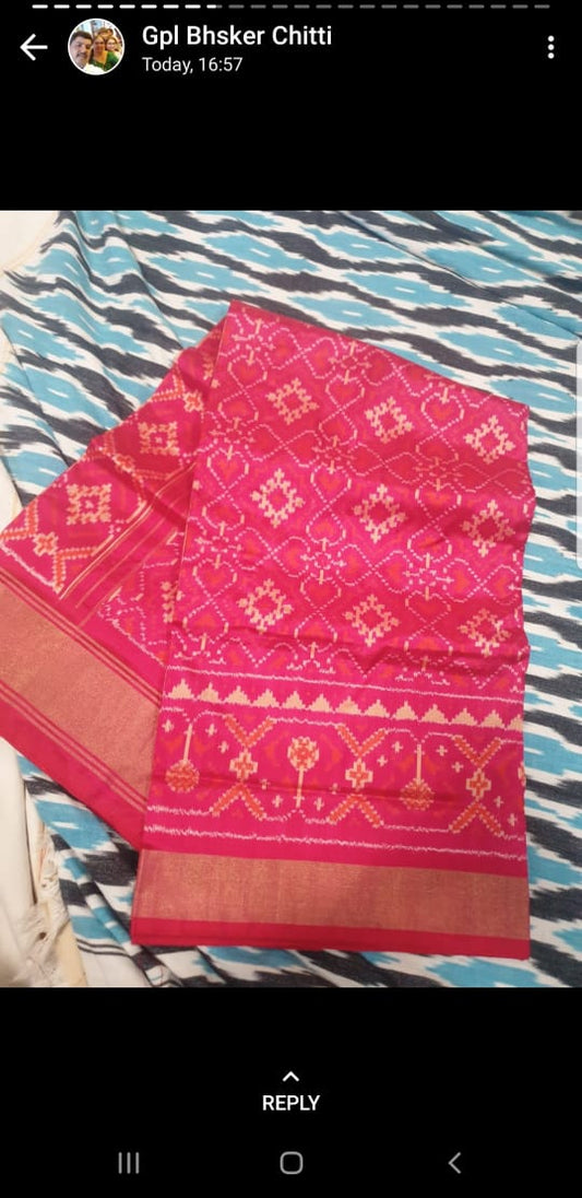 Pink Pure Ikkat Silk Saree