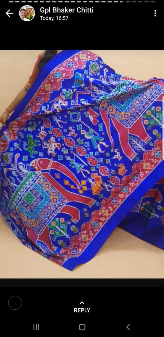 Blue Pure Ikkat Silk Saree