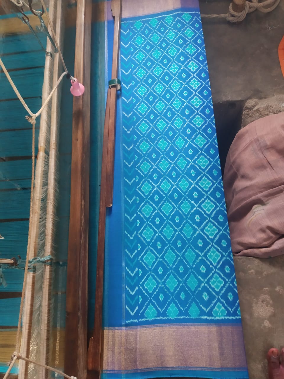 Sky Blue Pure Ikkat Silk Saree