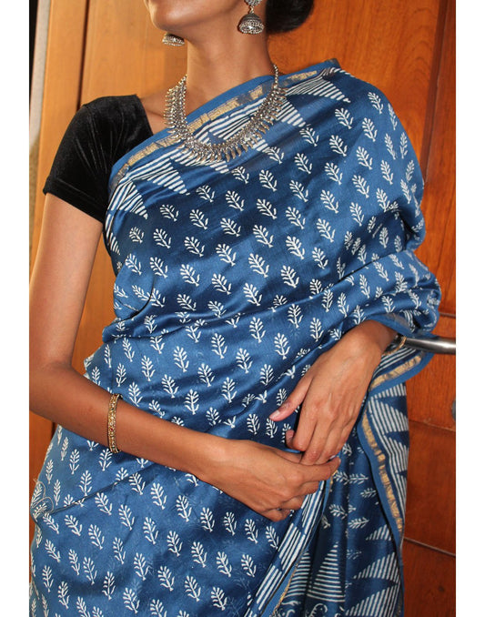 Indigo Woven Chanderi Saree