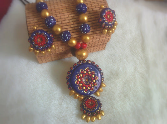 Handcrafted Terracotta necklace with Jhumkas