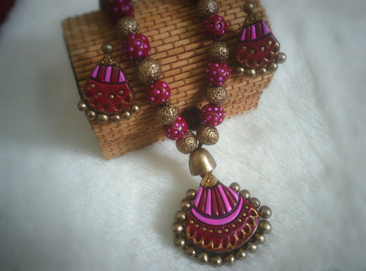 Handcrafted Terracotta necklace with Jhumkas