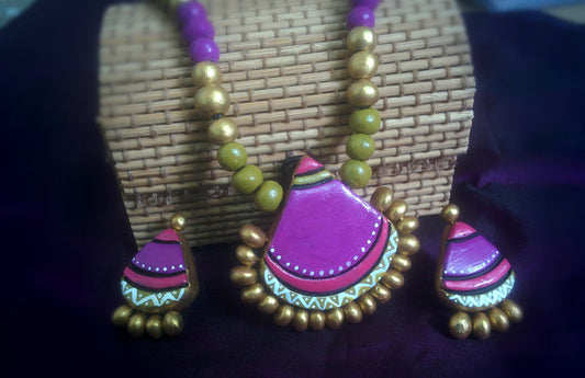 Handcrafted Terracotta necklace with Jhumkas