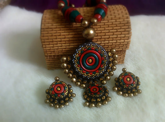 Handcrafted Terracotta necklace with Jhumkas