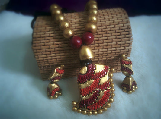 Handcrafted Terracotta necklace with Jhumkas