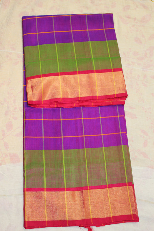 Purple checked Uppada Silk Saree